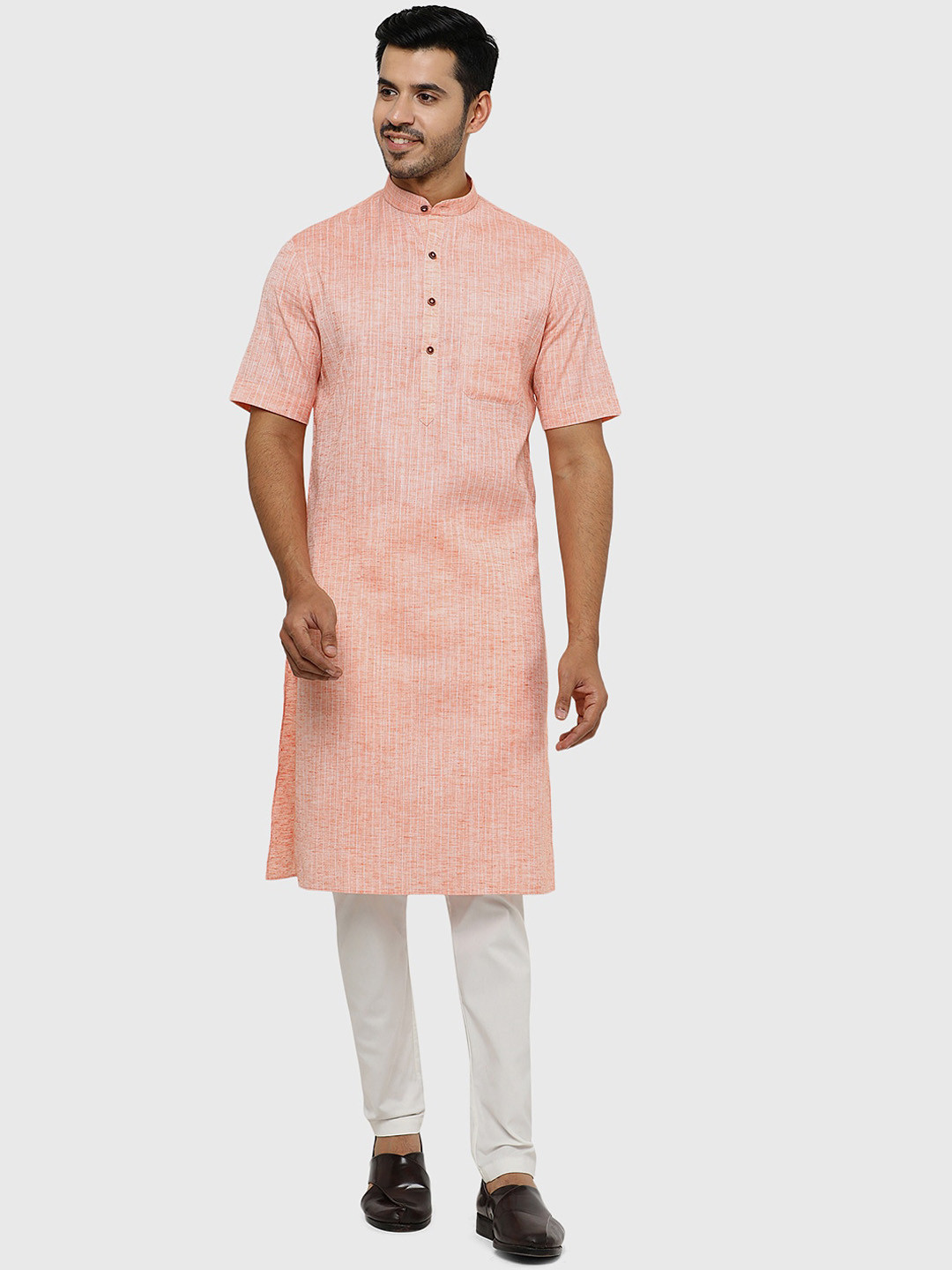 Modi Kurta Men Orange Cotton Striped Kurtas