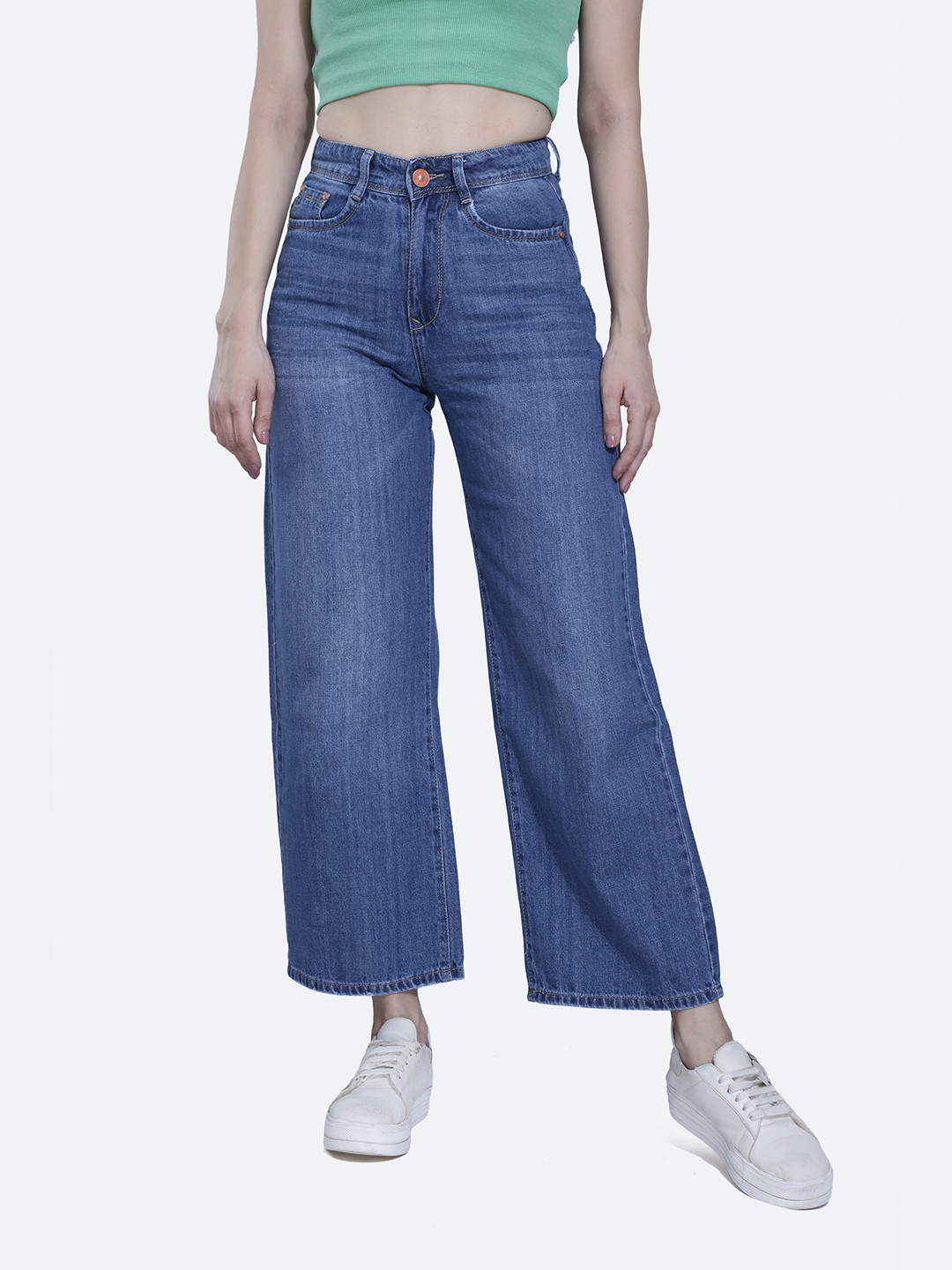 FCK-3 Women Fuchsia Chelsea Wide Leg High-Rise Light Fade Stretchable Cotton Jeans