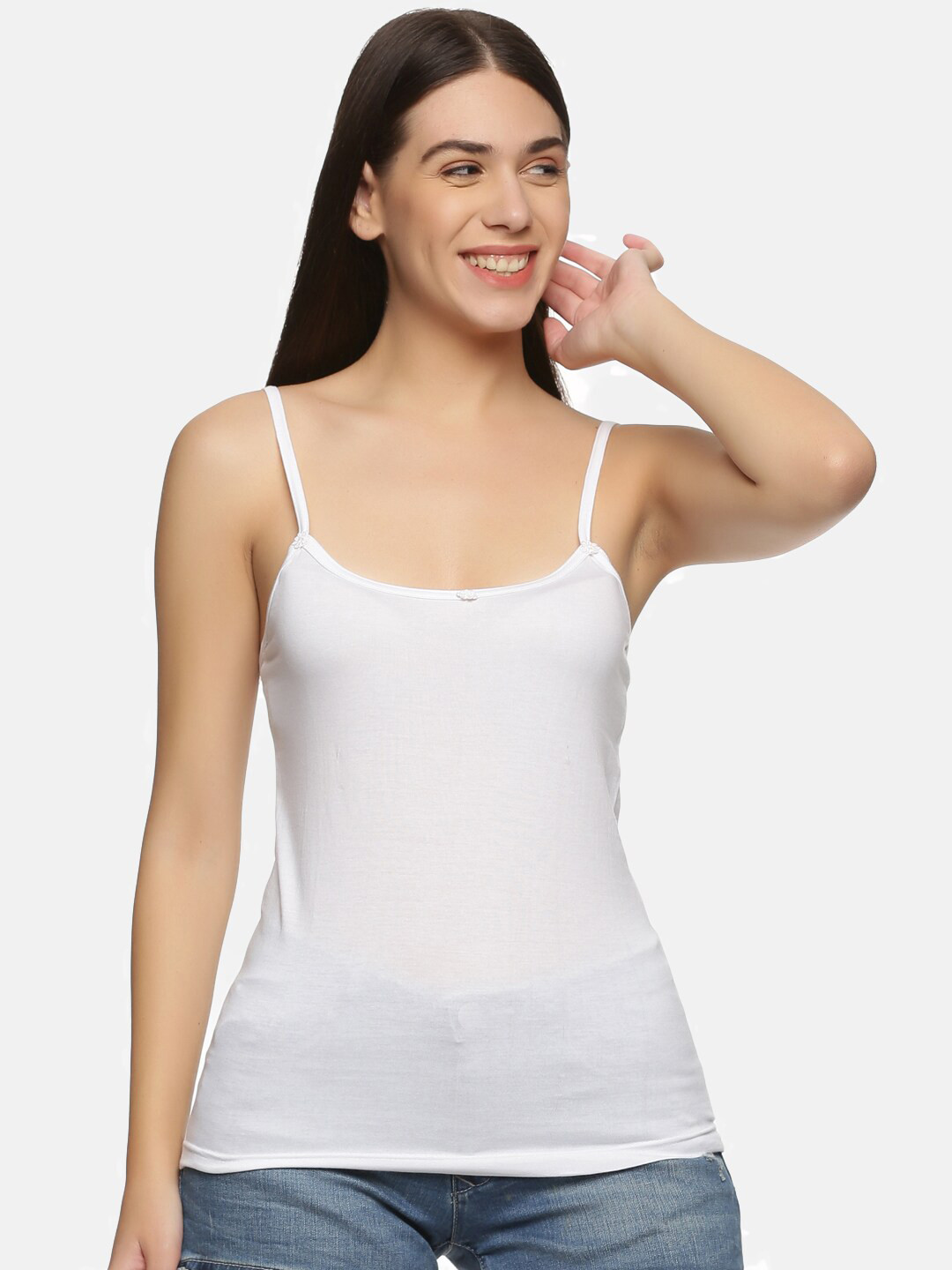 NOT YET by us Women White Solid Knitted Cotton Camisoles