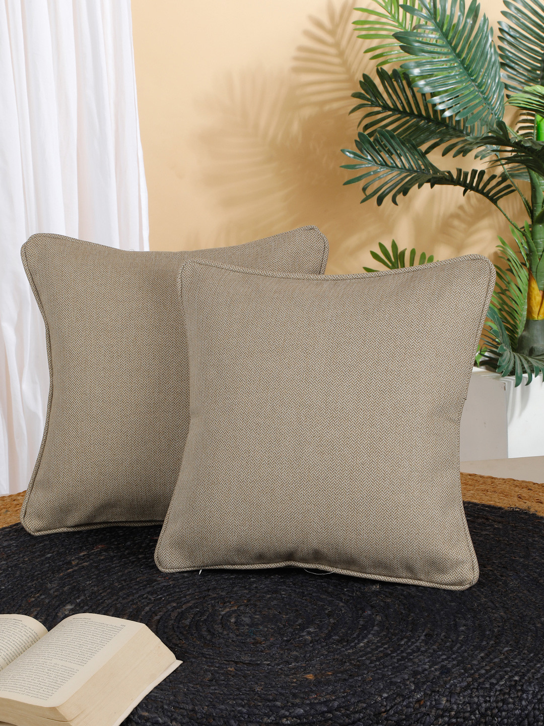 ROSARA HOME Pack Of 2 Beige Cushion Covers