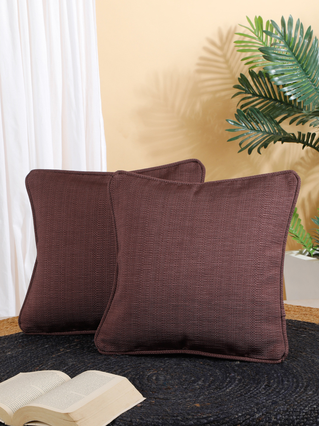 ROSARA HOME Pack Of 2 Purple Cushion Covers