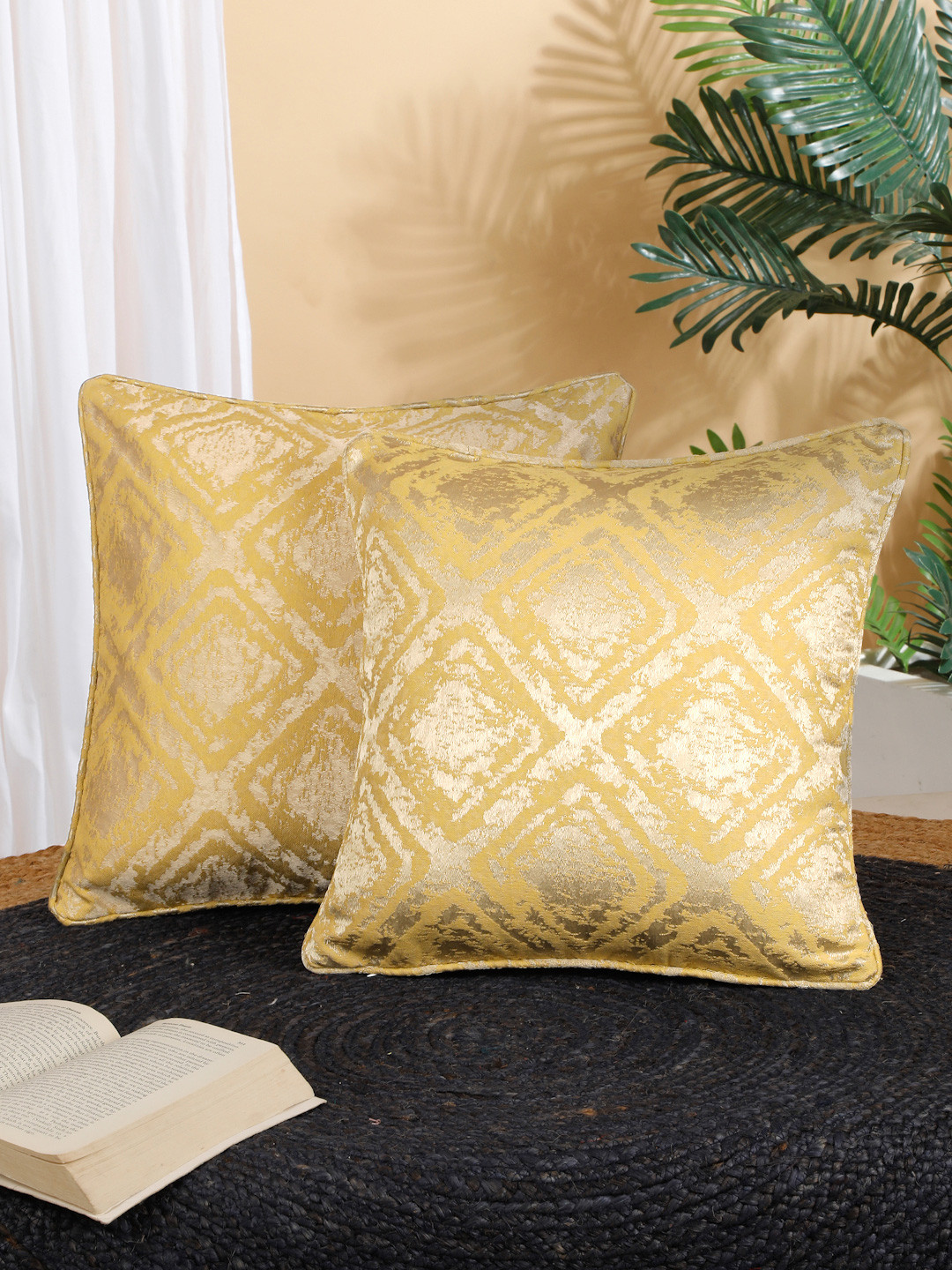 ROSARA HOME Unisex Mustard Cushion Covers