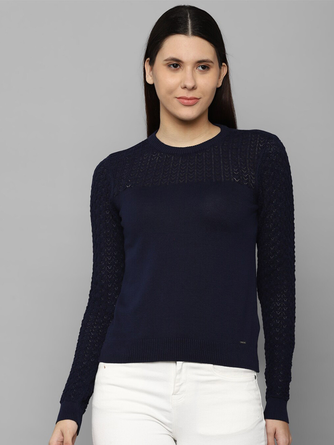 Allen Solly Woman Women Navy Blue Cotton Pullover Sweater