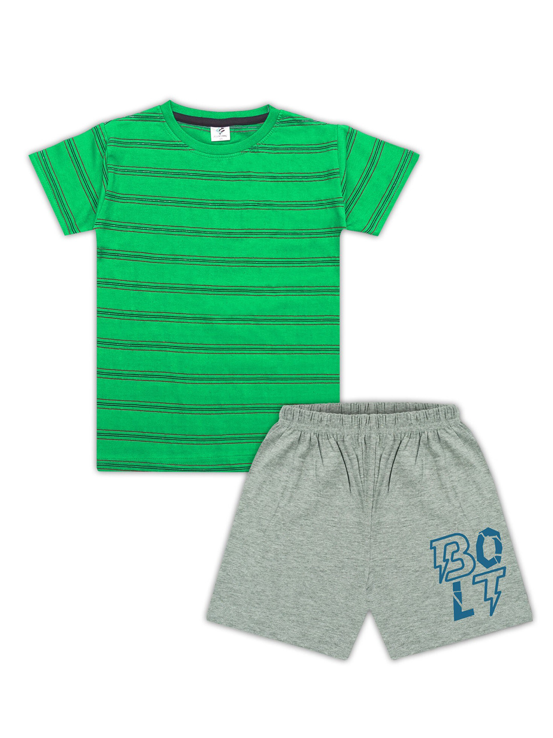 Silver Fang Boys Green & Grey Printed T-shirt with Shorts