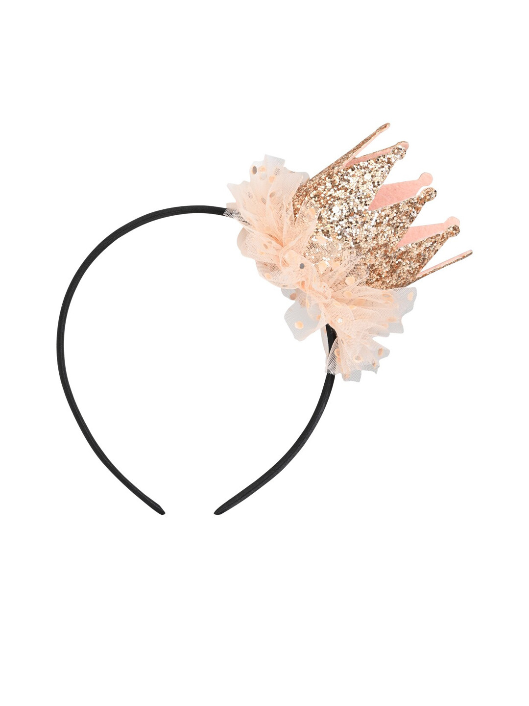 Aye Candy Girls Peach & Gold-Toned Embellished Tulle Birthday Crown Headband