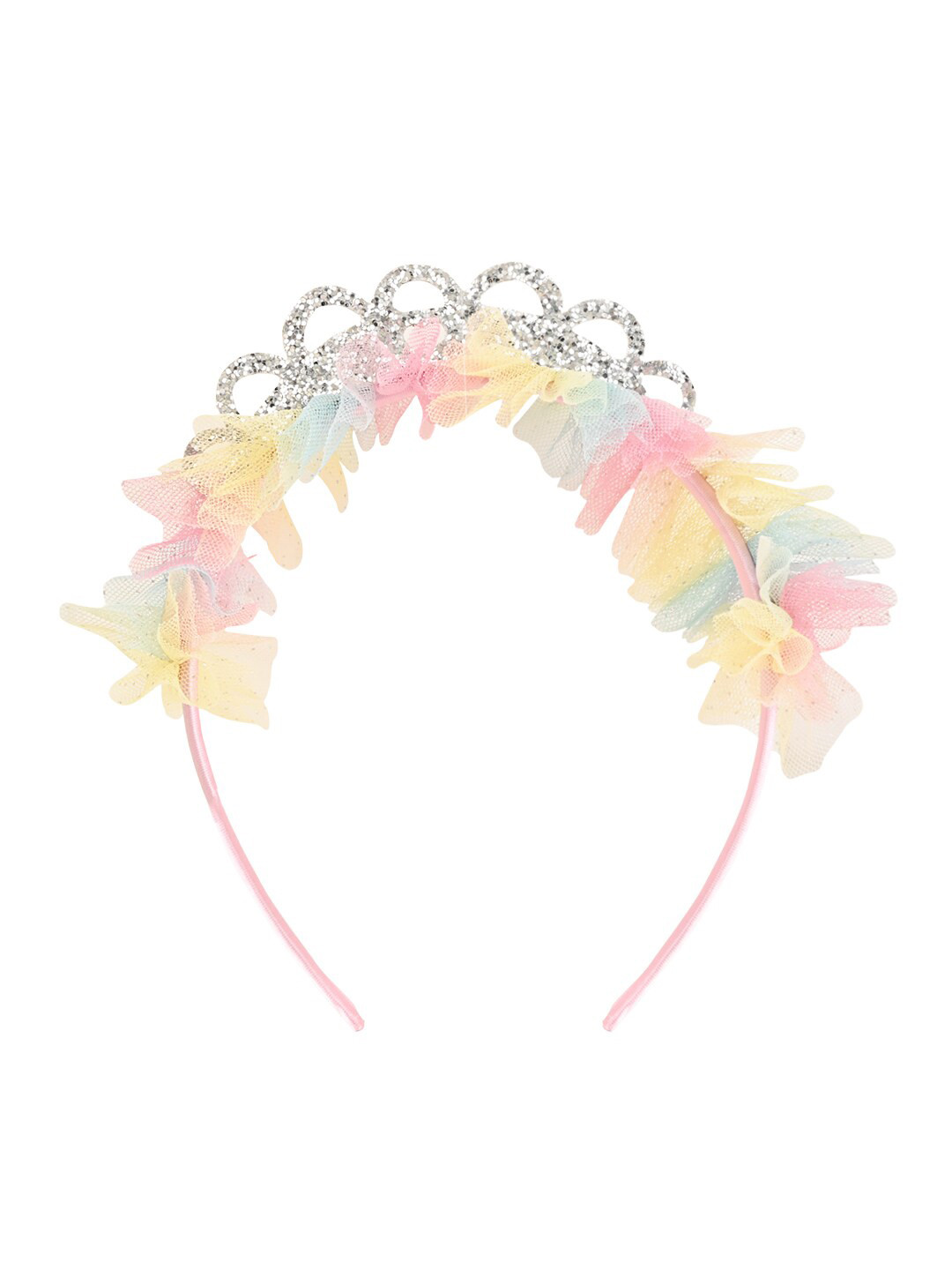 Aye Candy Girls Silver-Toned & Multi-Coloured Embellished Rainbow Tulle Headband