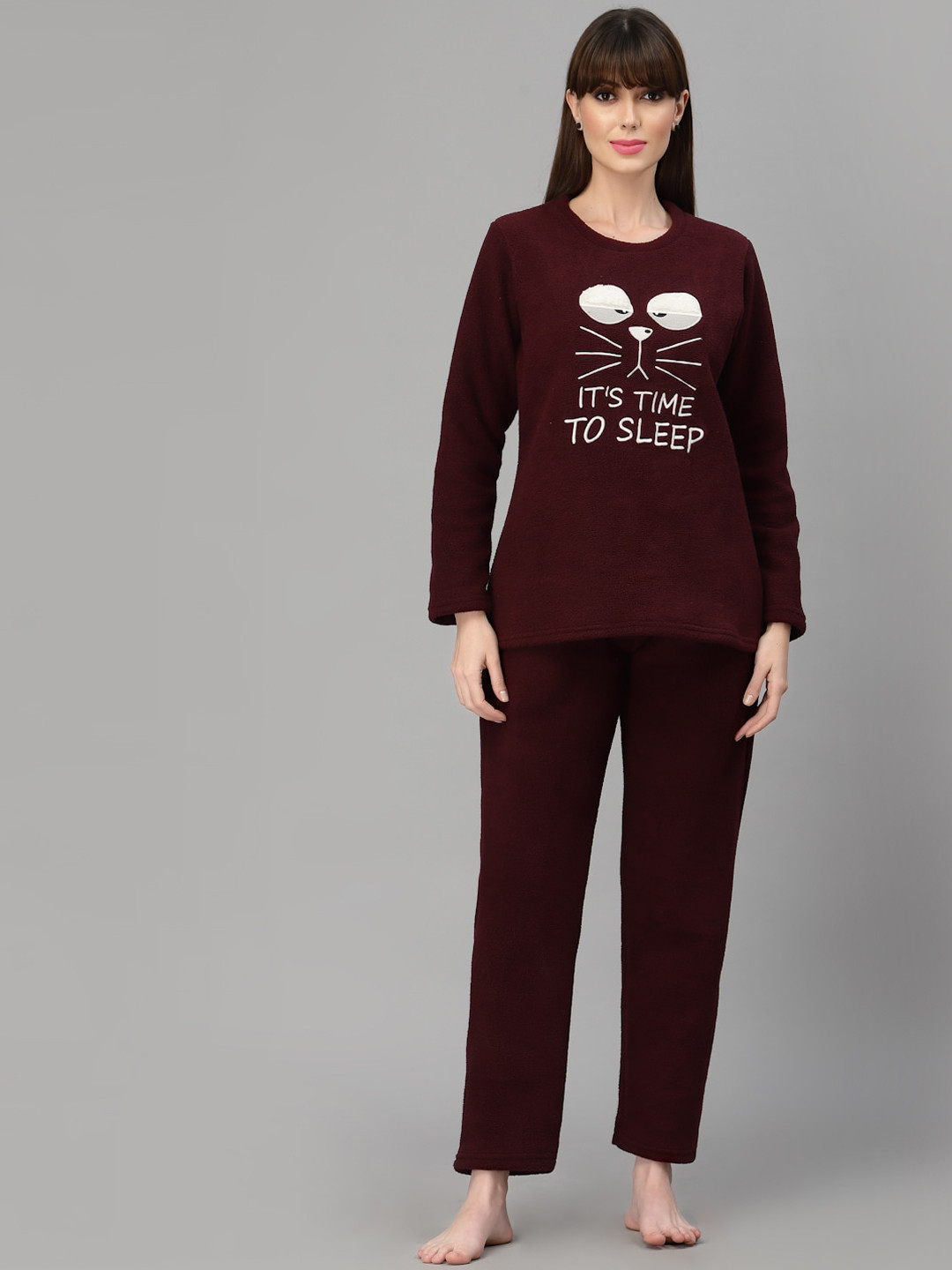 Sweet Dreams Women Super Soft Polar Fleece Applique Winter Night Suit