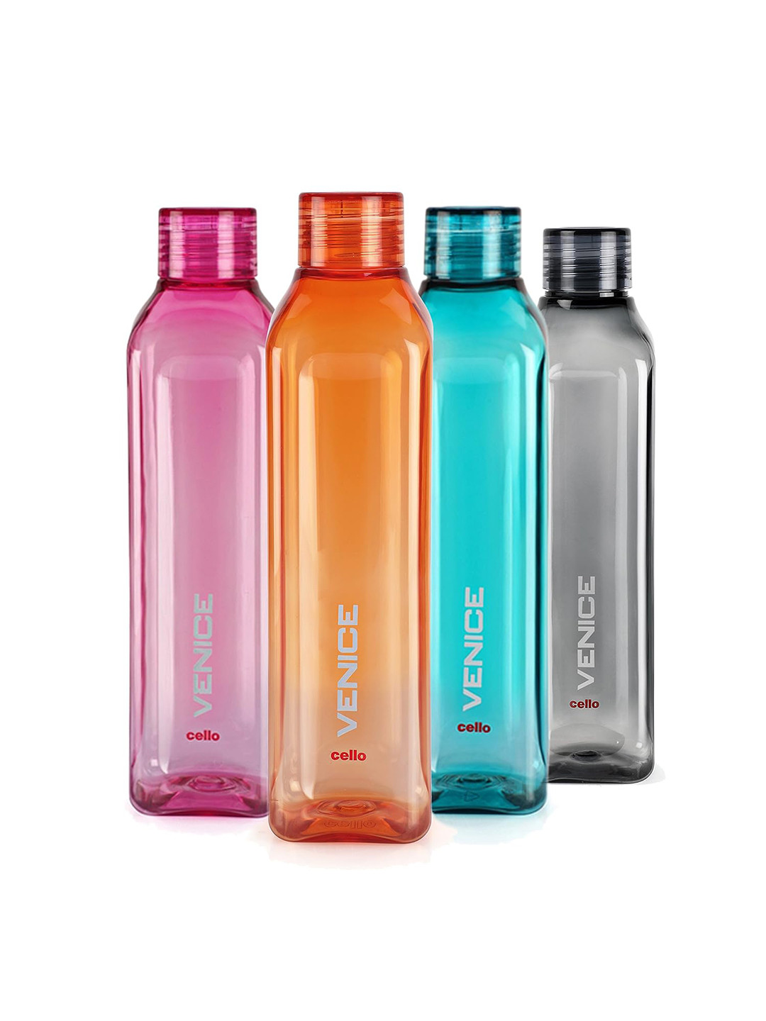 Cello venice Set of 4 Assorted Plastic Refrigerator Safe Water Bottle- 1 L Each