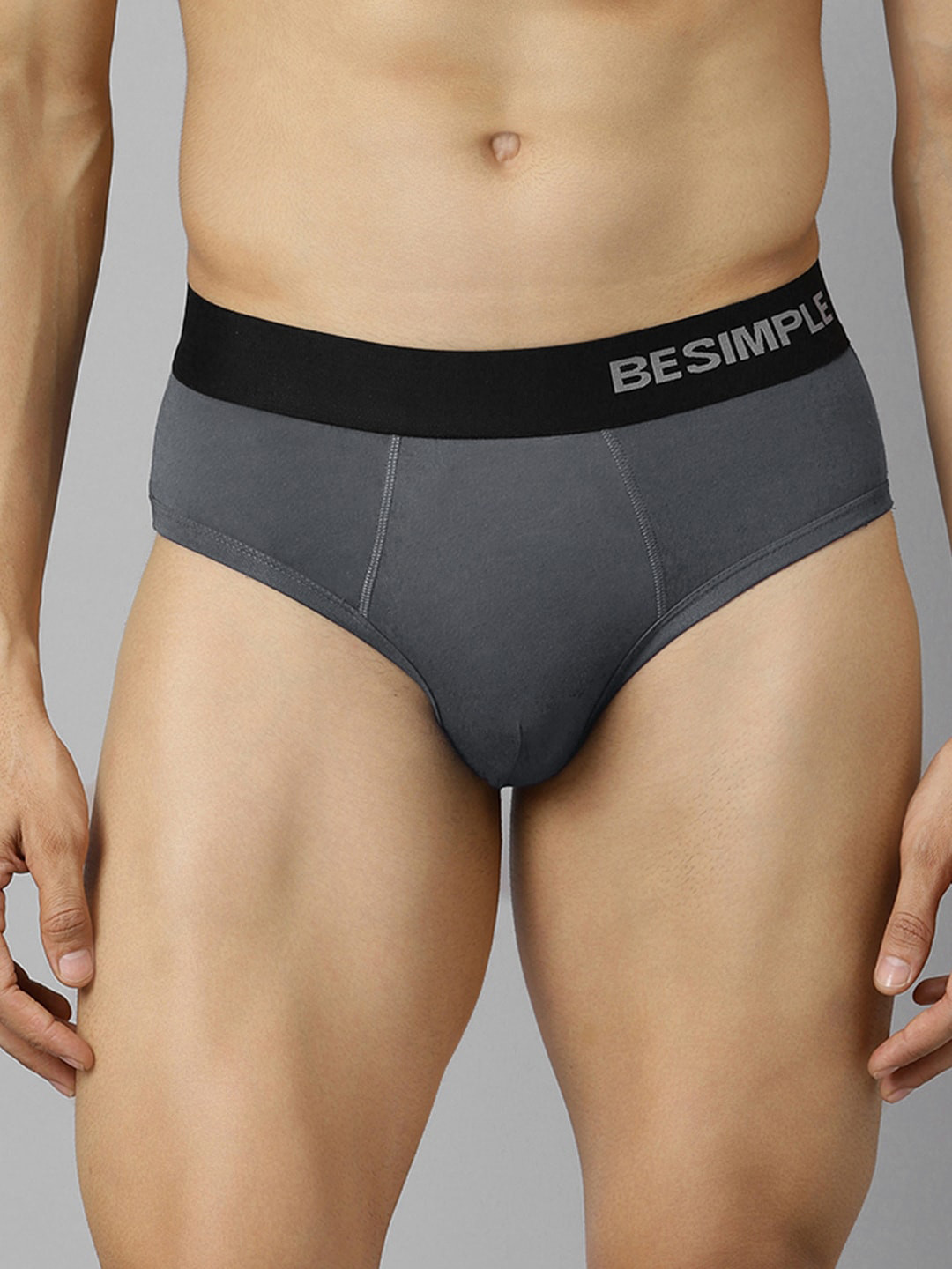 BESIMPLE Men Grey Solid Basic Briefs
