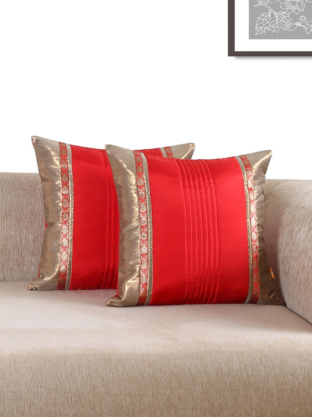 ANS Red & Copper-Toned Set of 2 Square Cushion Covers