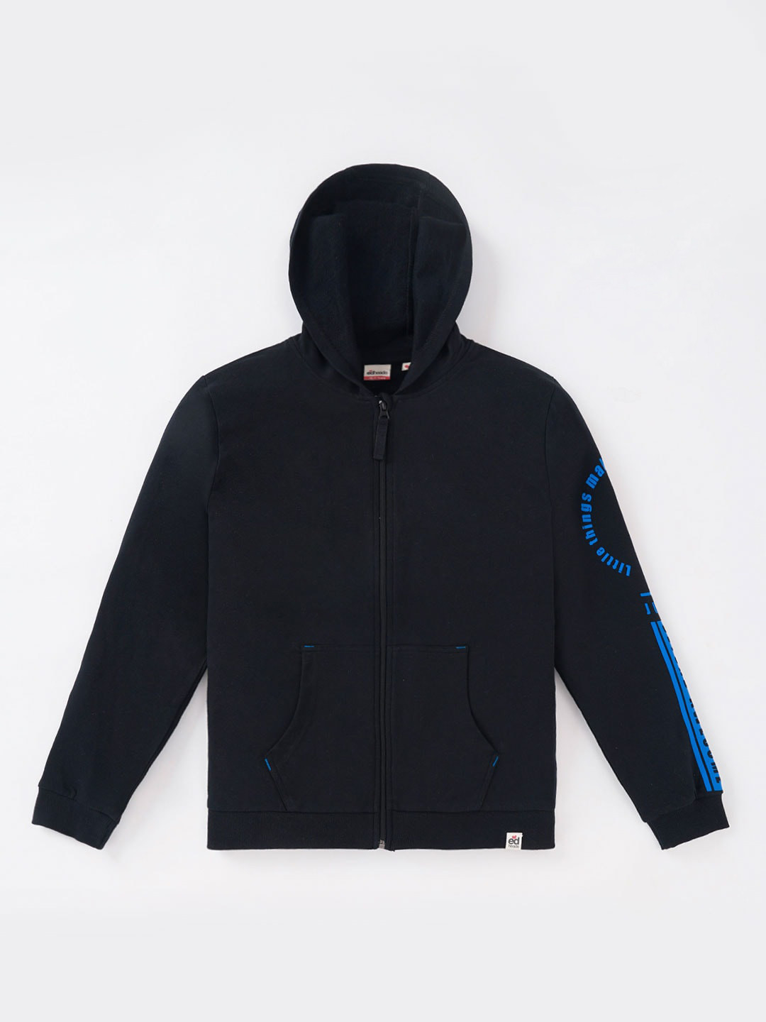 edheads Boys Black Solid Cotton Hooded Bomber Jacket