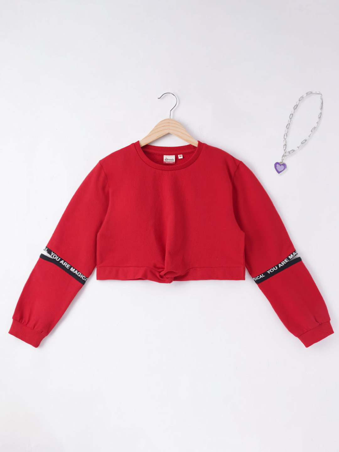 edheads Girls Red Solid Long Sleeves Cotton Sweatshirt
