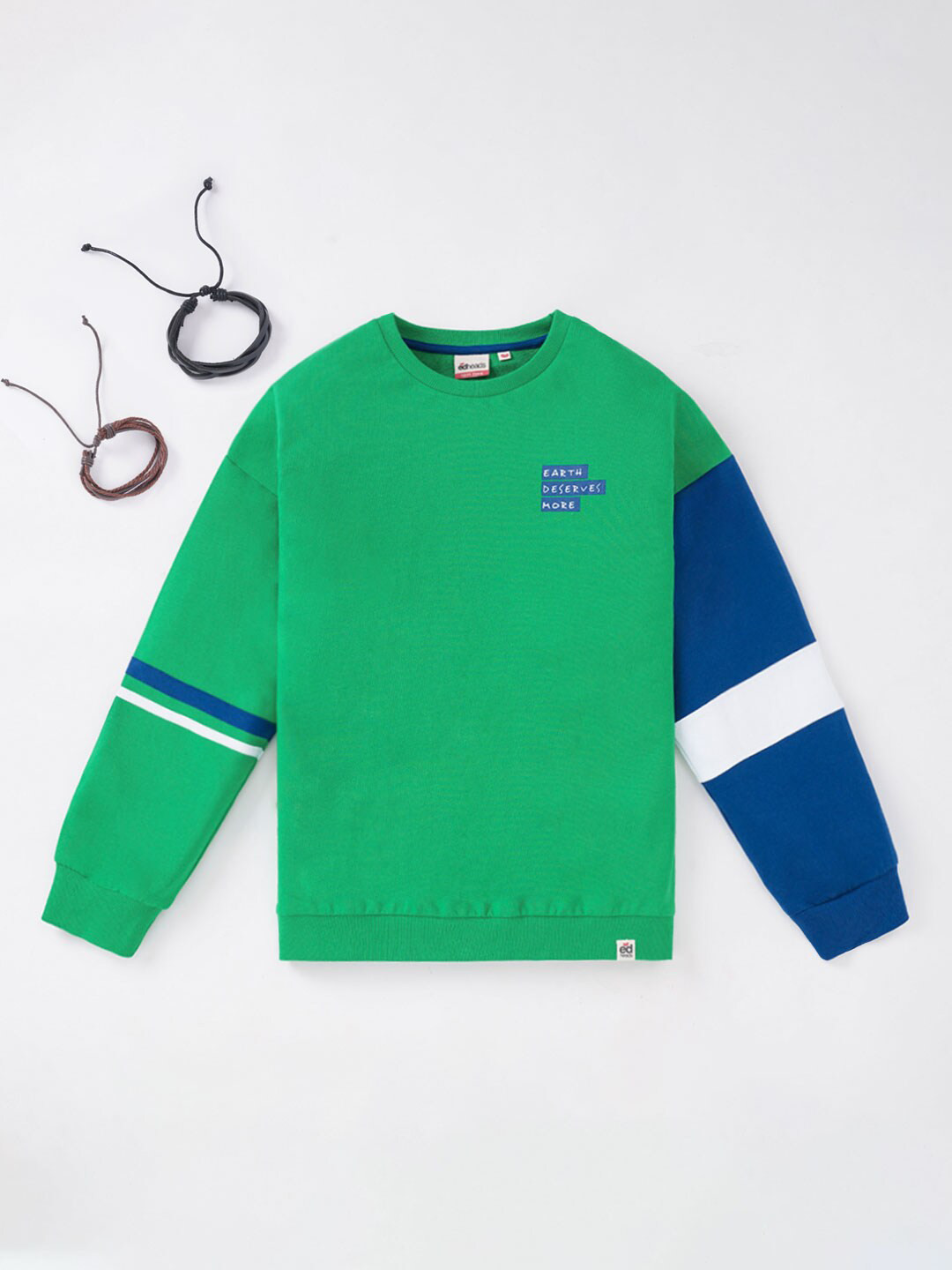 edheads Boys Green & White Colourblocked Cotton Long Sleeves Sweatshirt