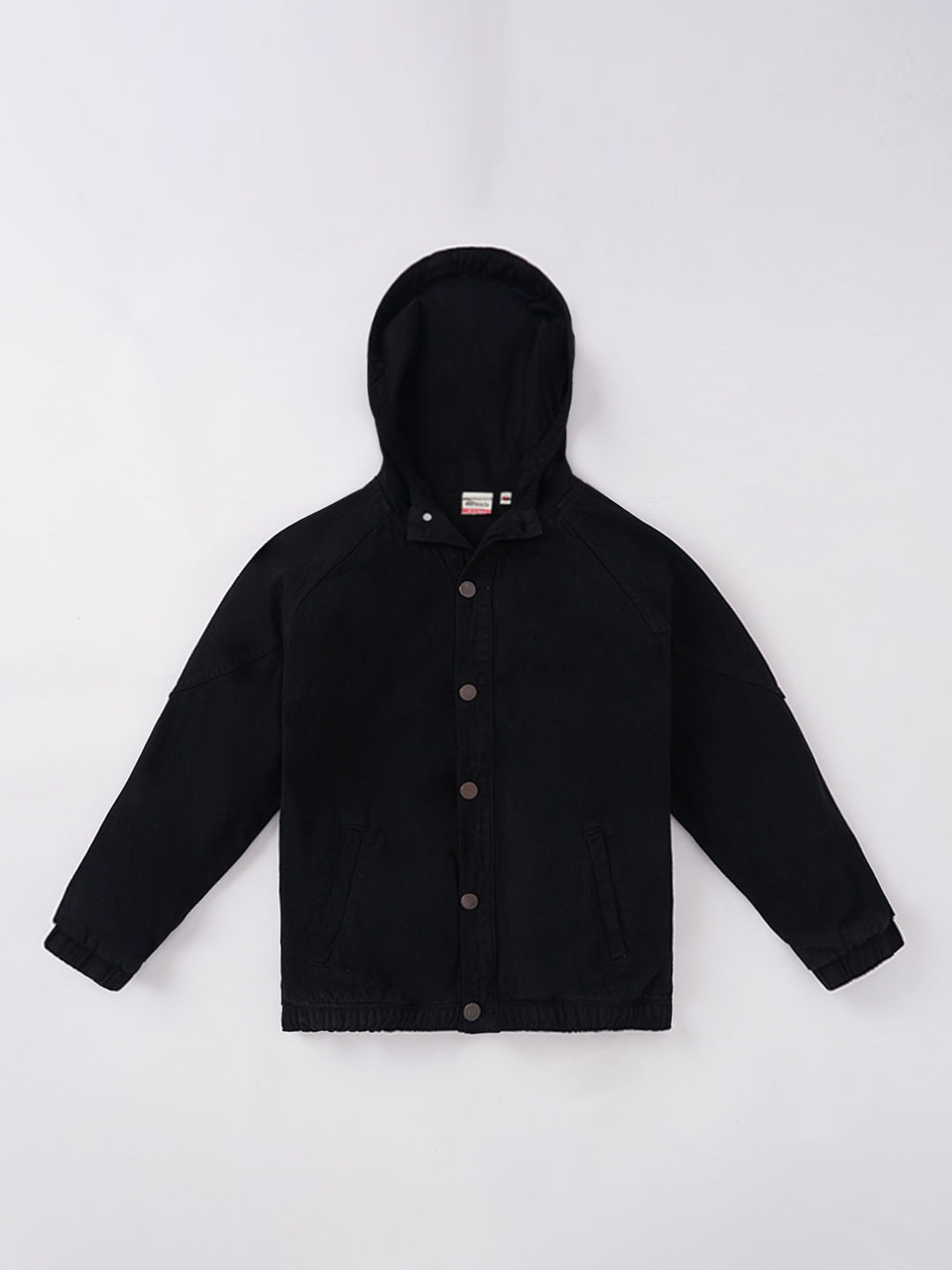 edheads Boys Black Solid Cotton Hooded Bomber Jacket