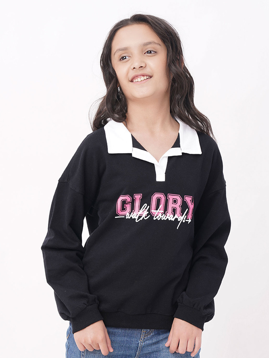 edheads Girls Black Printed Cotton Long Sleeves Sweatshirt