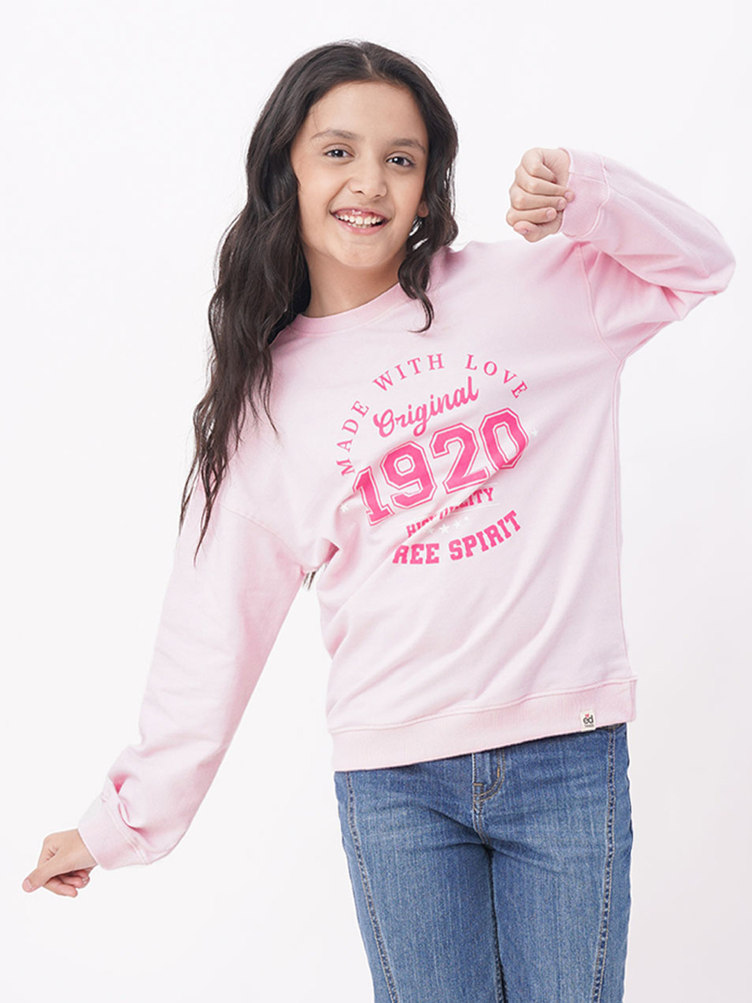 edheads Girls Pink Printed Cotton Long Sleeves Sweatshirt