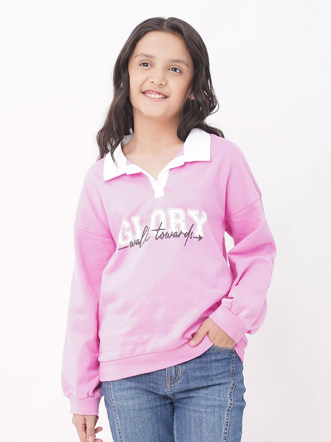 edheads Girls Pink Printed Cotton Long Sleeves Sweatshirt