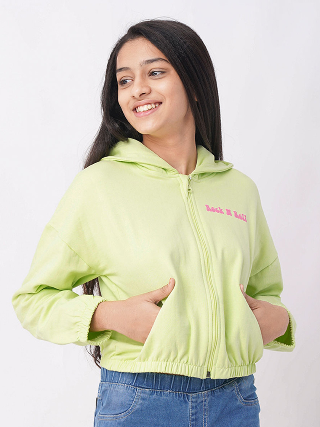 edheads Girls Green Lightweight Cotton Crop Open Front Jacket