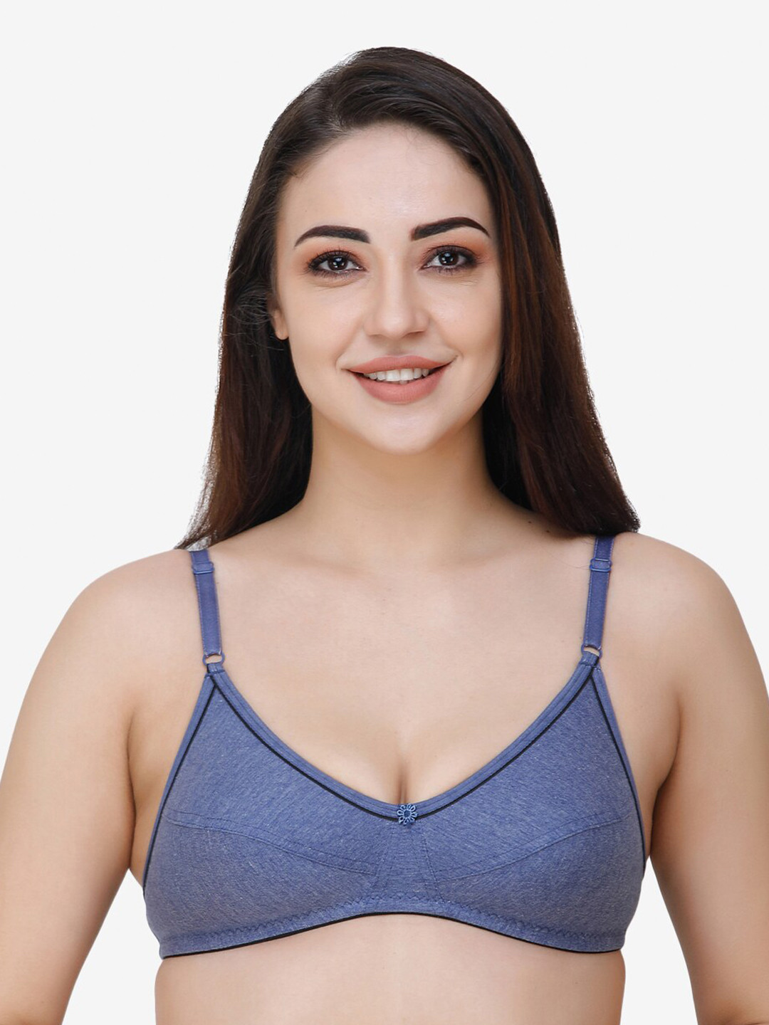 Docare Women Blue Solid Cotton Non Padded Seamed Everyday Bra