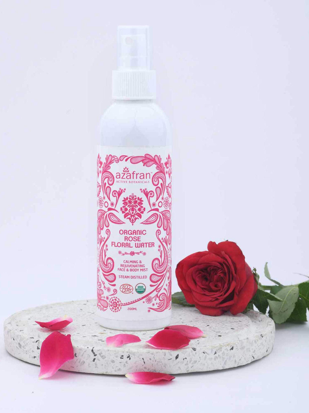 Azafran Organic Rose Floral Water For Instant Freshness & cooling- 200 ml