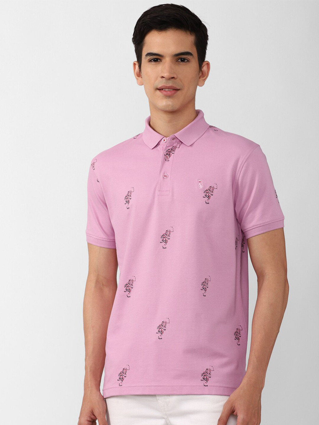 SIMON CARTER LONDON Men Pink Polo Collar Slim Fit T-shirt