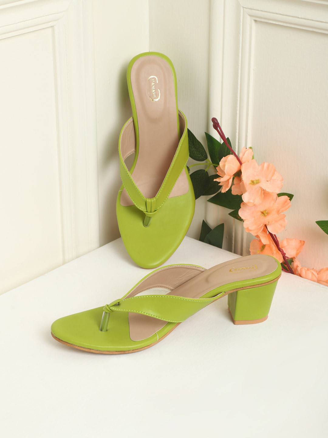 PANAHI Lime Green Solid Block Heels