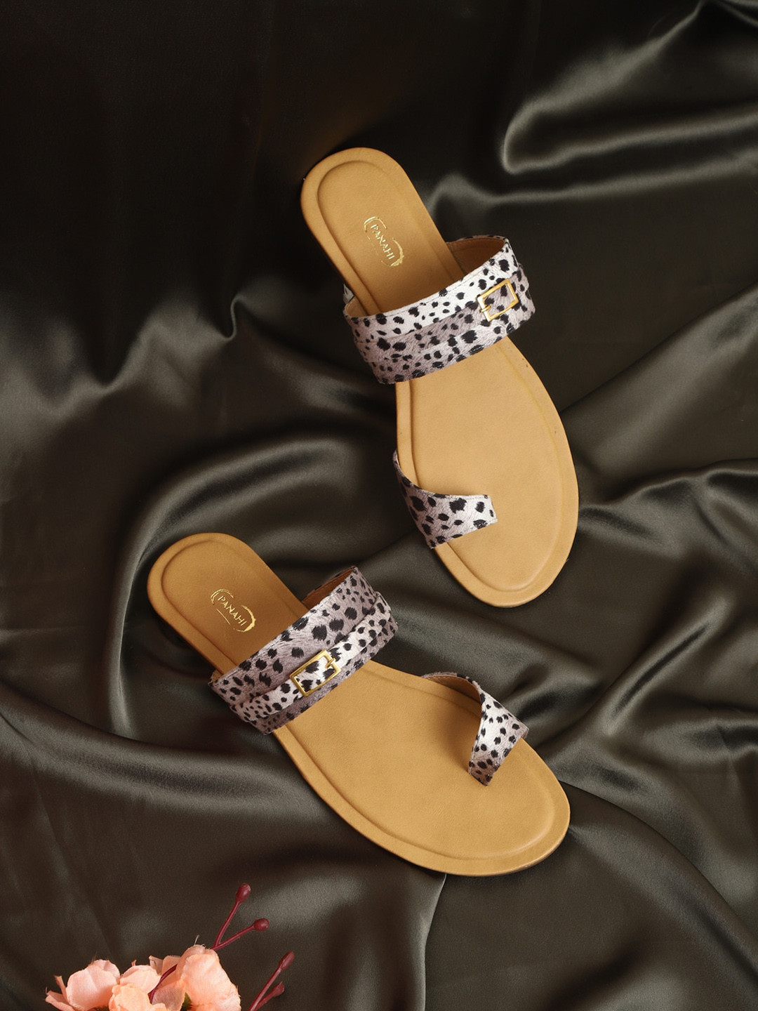 PANAHI Women Grey Printed Open Toe Flats with Buckles