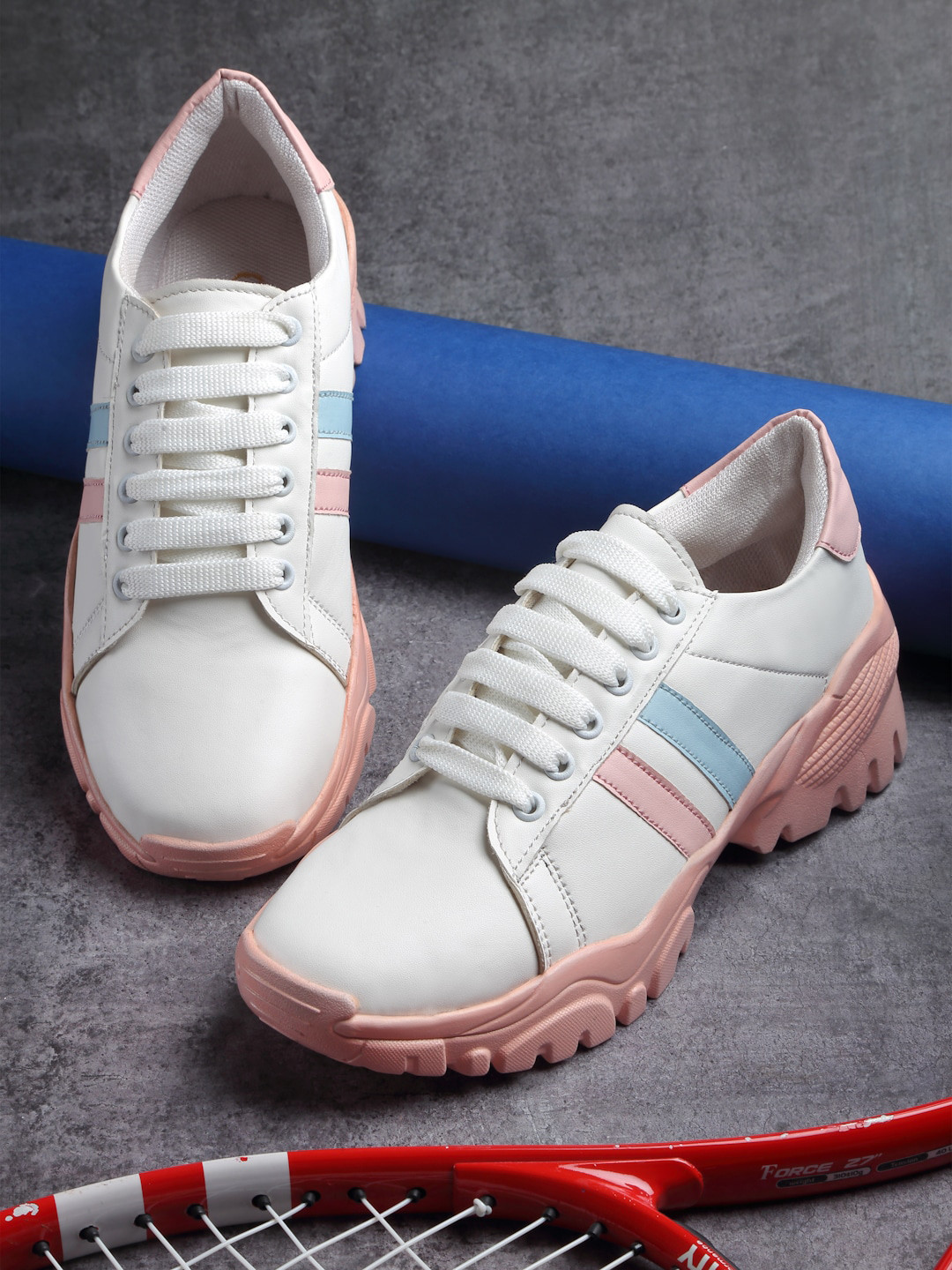 PANAHI Women Off White & Pink Colourblocked Lightweight Sneakers