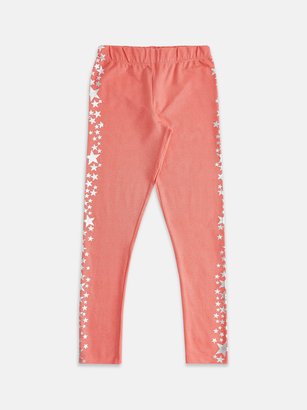 Pantaloons Junior Girls Peach-Coloured & White Printed Churida-Length Leggings