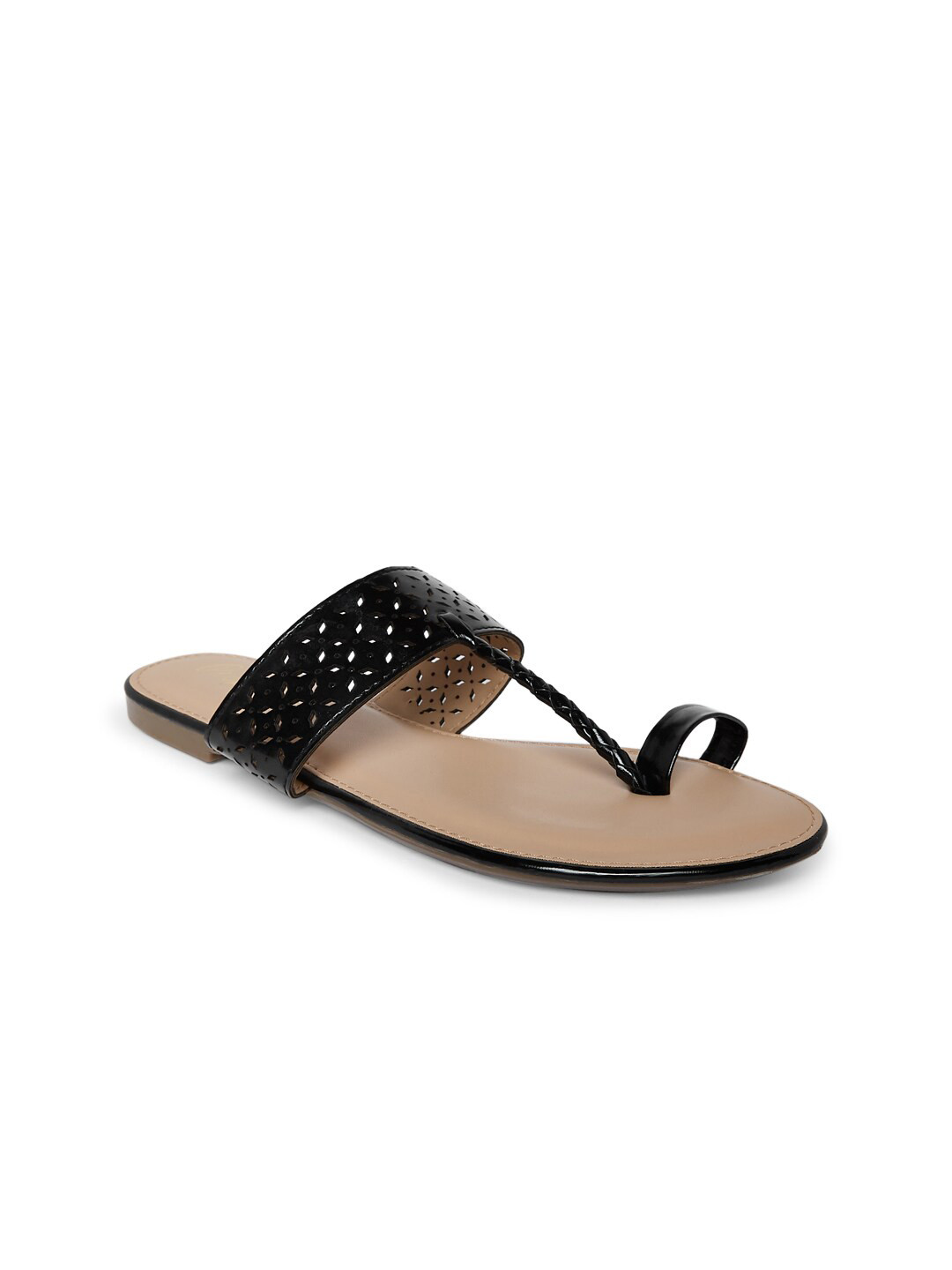 People Women Beige Ethnic One Toe Flats with Laser Cuts