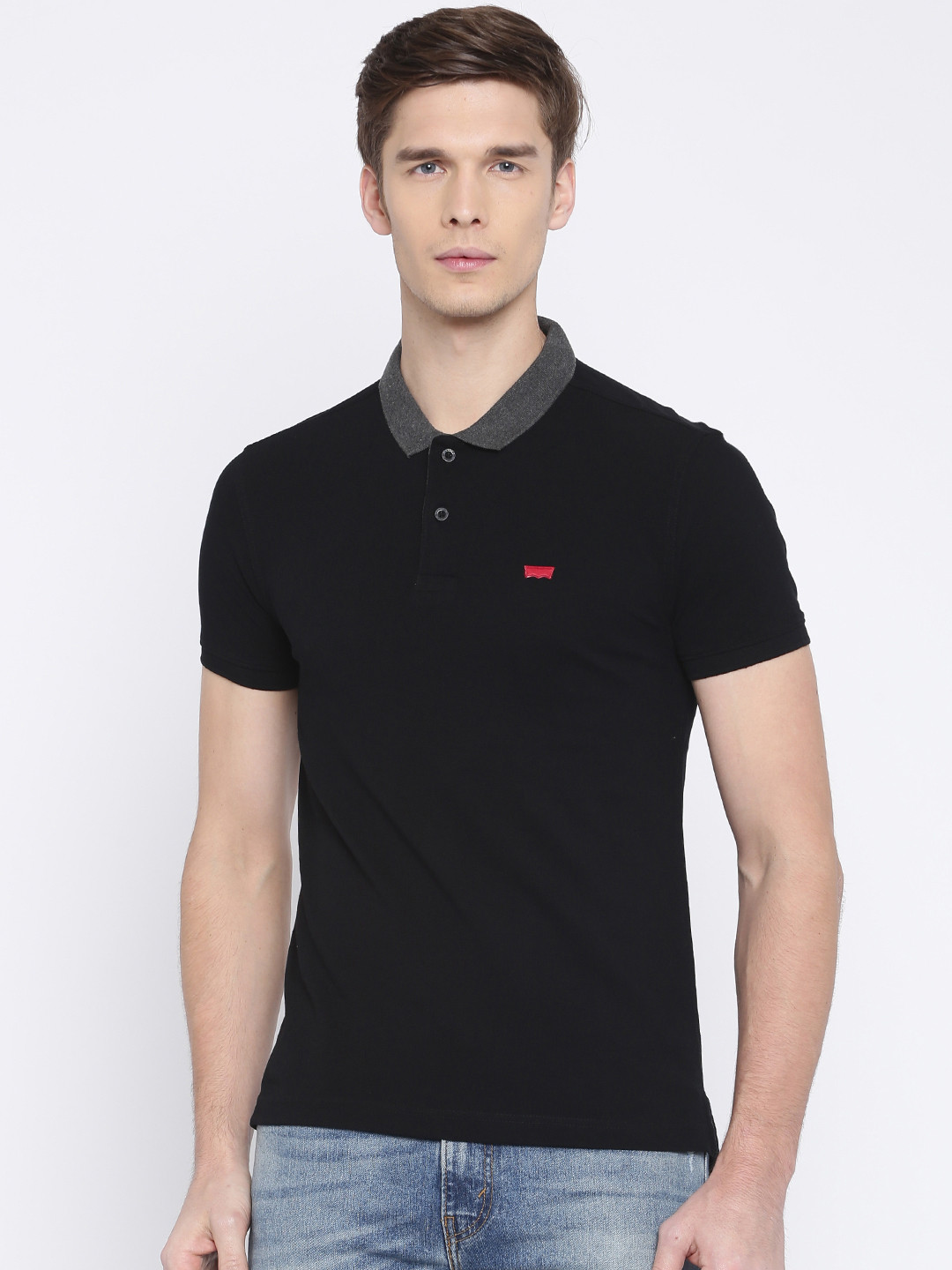 Buy Levis Men Black Solid Polo T Shirt 