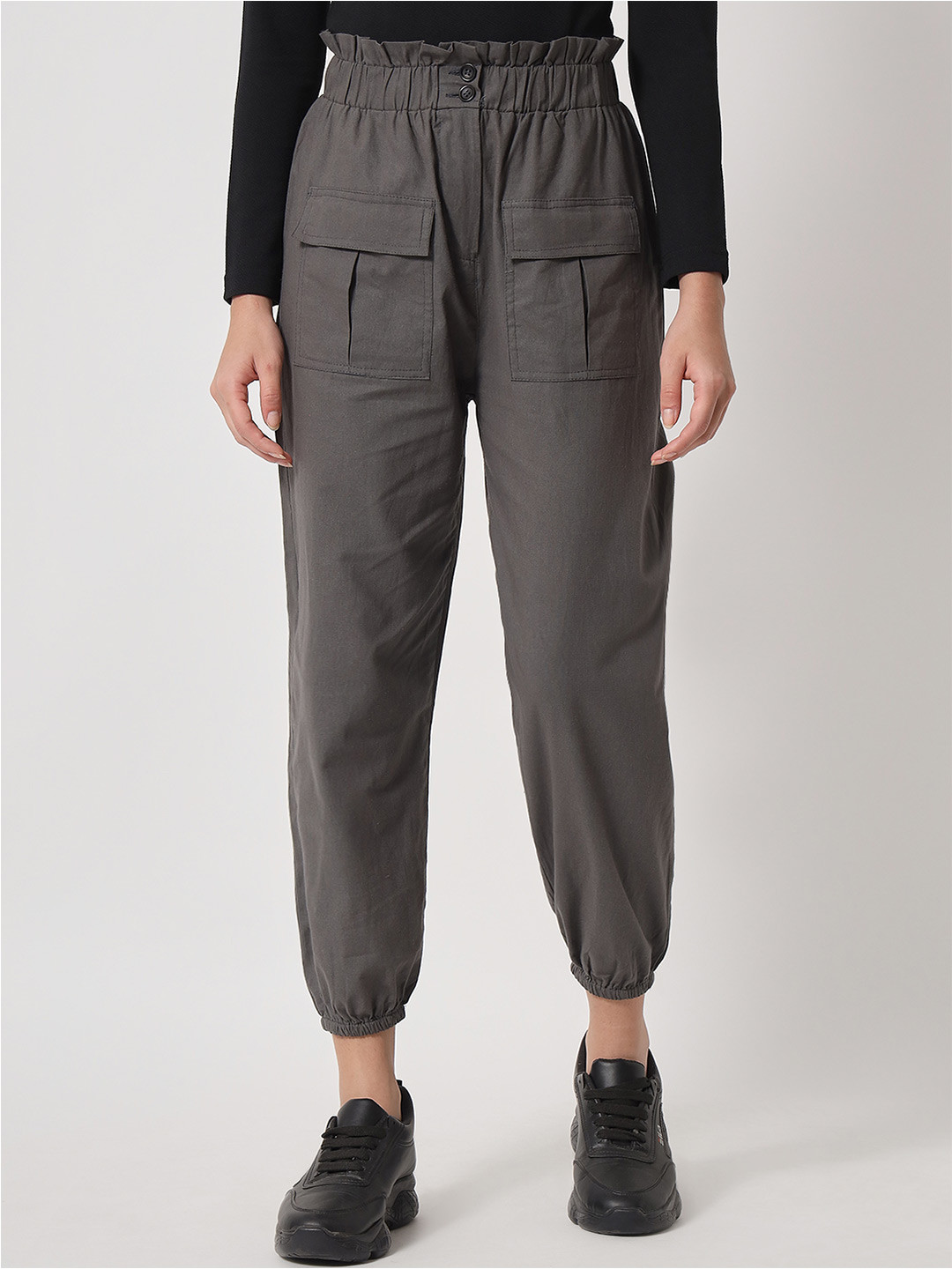 Orchid Blues Women Grey Loose Fit High-Rise Pure Cotton Joggers