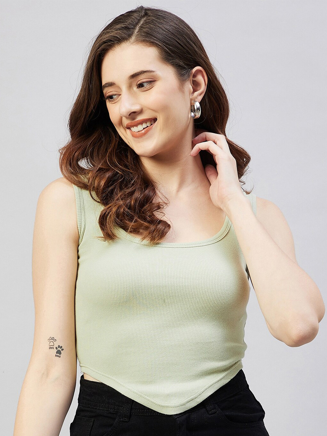 Blinkin Women Green Ribbed Crop Top