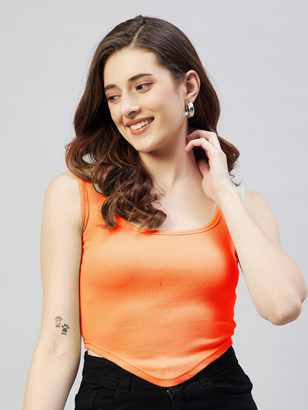 Blinkin Women Orange Ribbed Crop Top