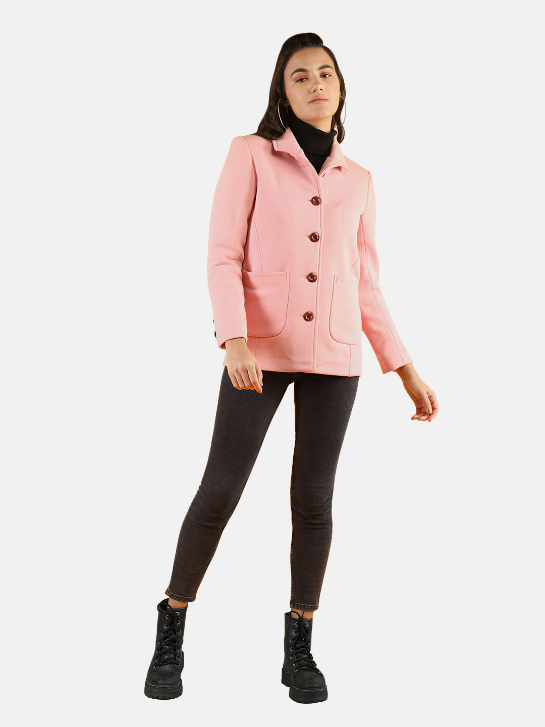 Dlanxa Women Pink Solid Fleece Winter Wear Overcoat