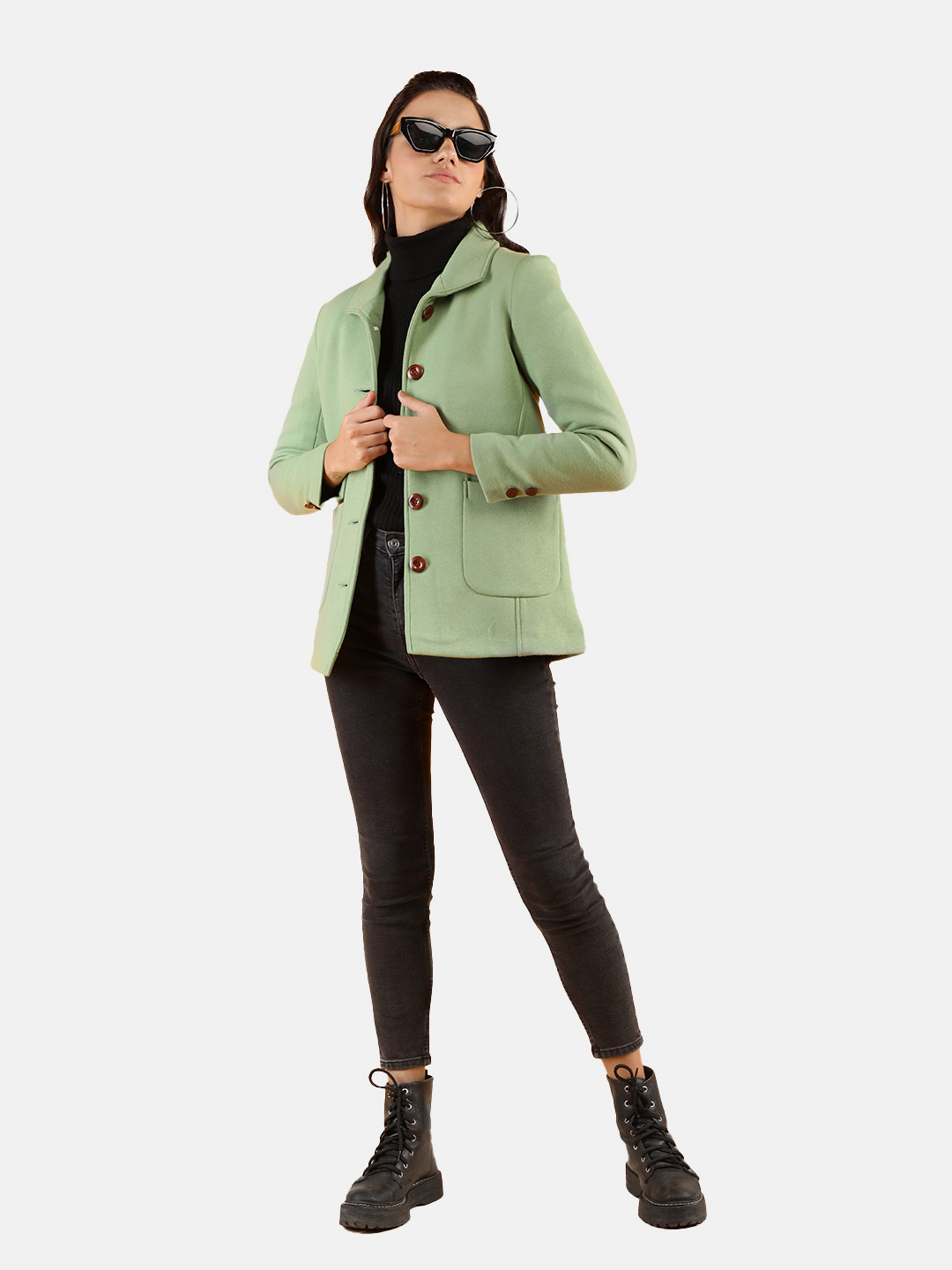 Dlanxa Women Green Solid Fleece Winter Wear Coat