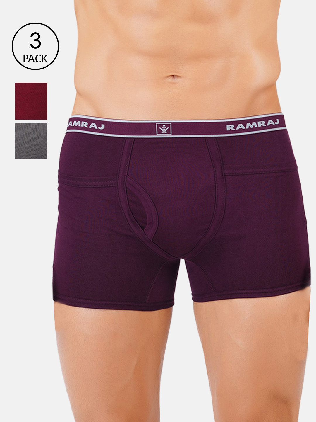 Ramraj Men Pack Of 3 Solid Cotton Target Trunks