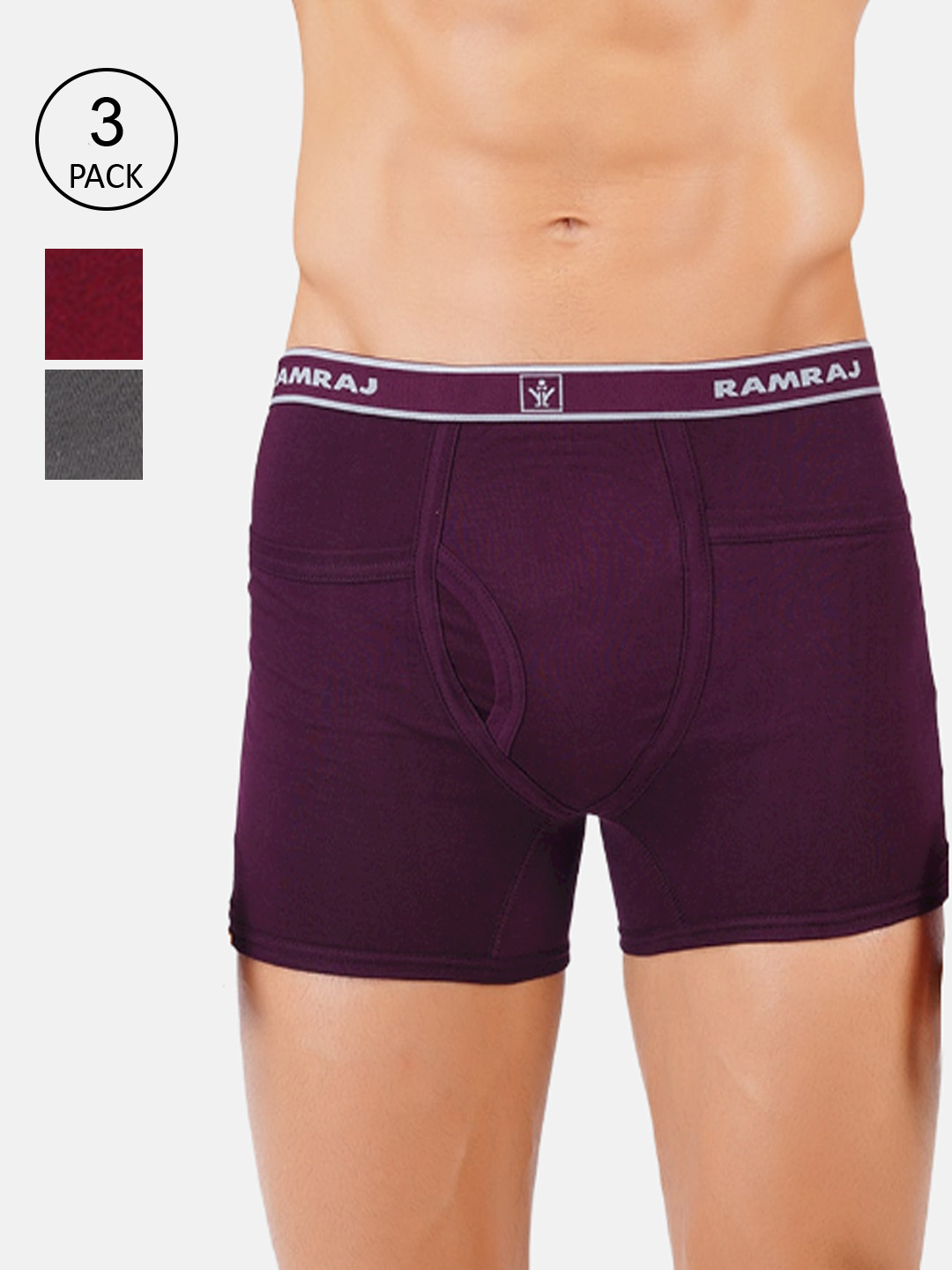 Ramraj Men Pack Of 3 Assorted Solid Cotton Target Trunks