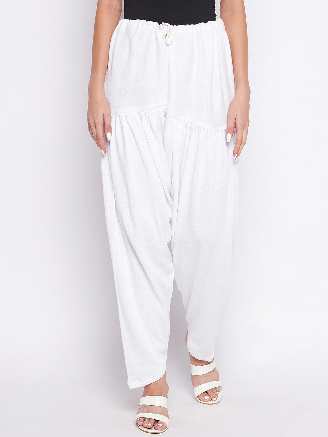 Clora Creation Women White Solid Wool Loose-Fit Salwar