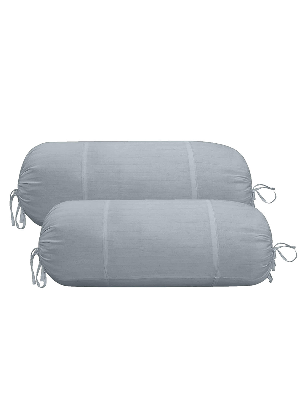 Trance Home Linen Set Of 2 Silver-Colored Solid Cotton Bolster Covers