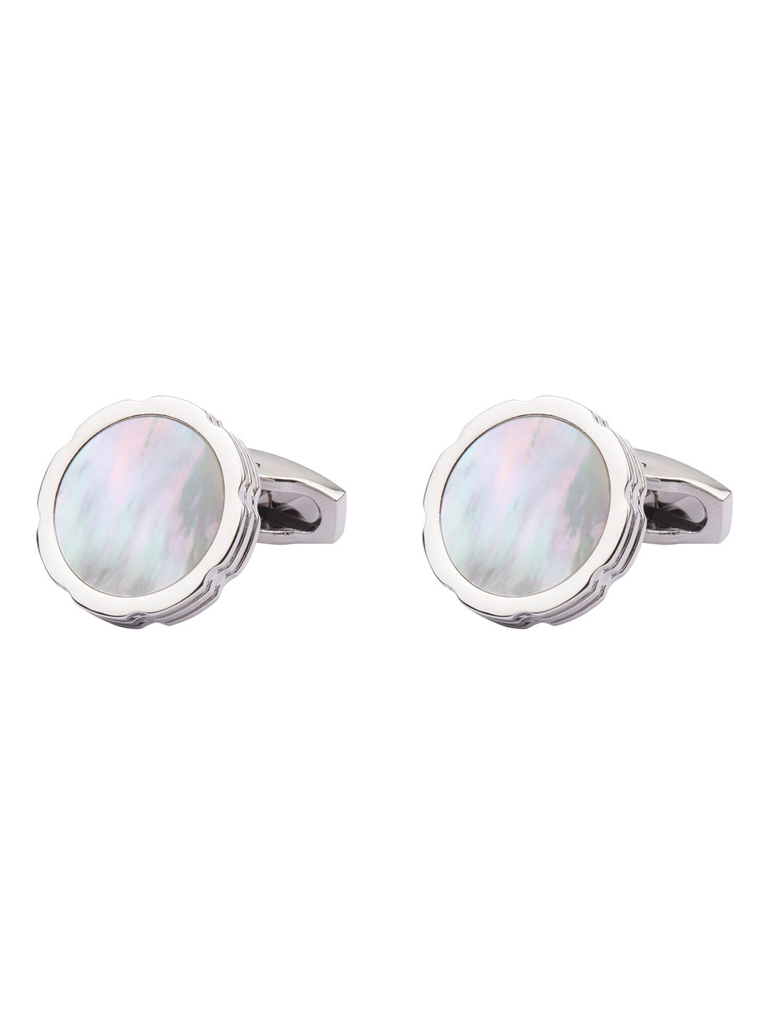 The Tie Hub Silver-Toned & White Cufflink