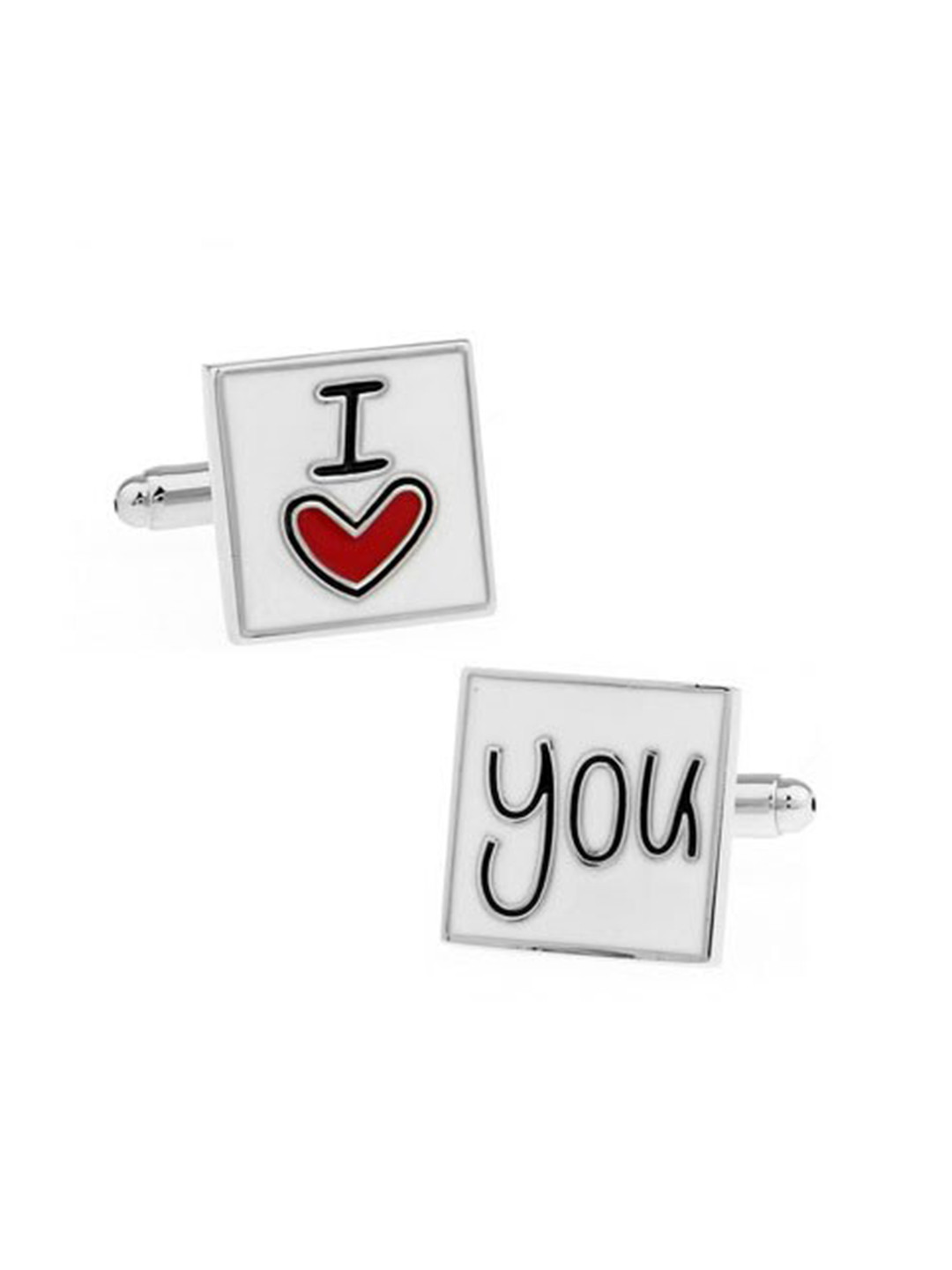 The Tie Hub Silver-Toned & White Cufflink