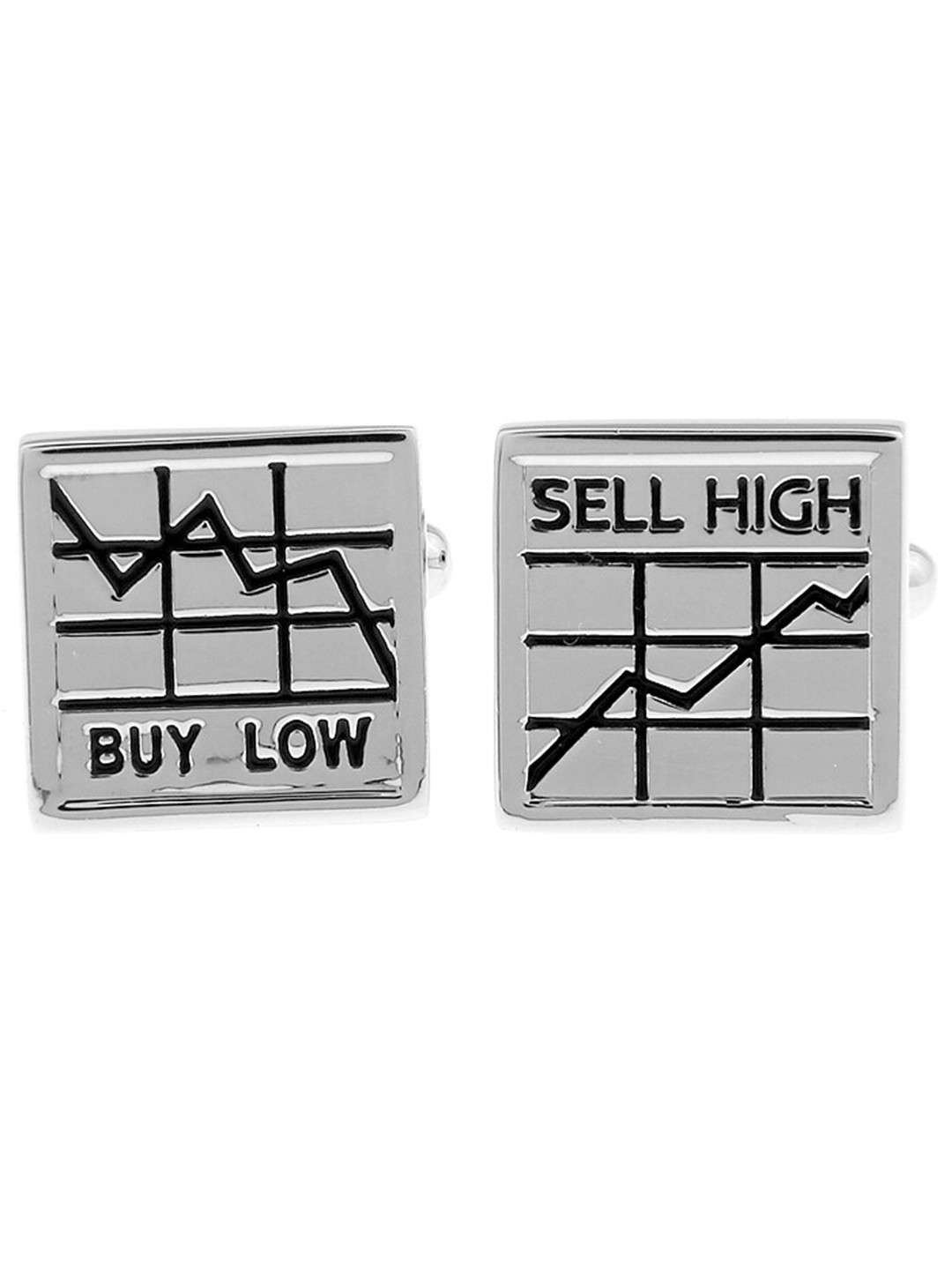 The Tie Hub Men Silver-Toned & Black Silver Stock Market Quote Cufflinks
