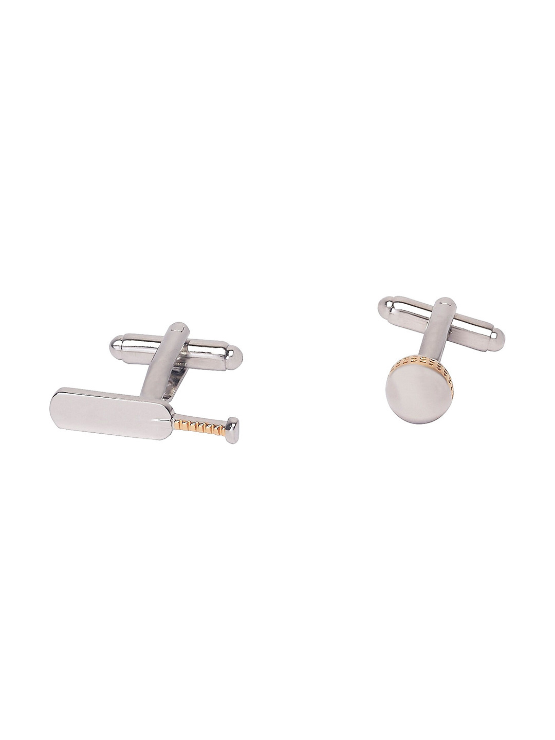 The Tie Hub Men Silver-Toned Bat & Ball Cufflinks