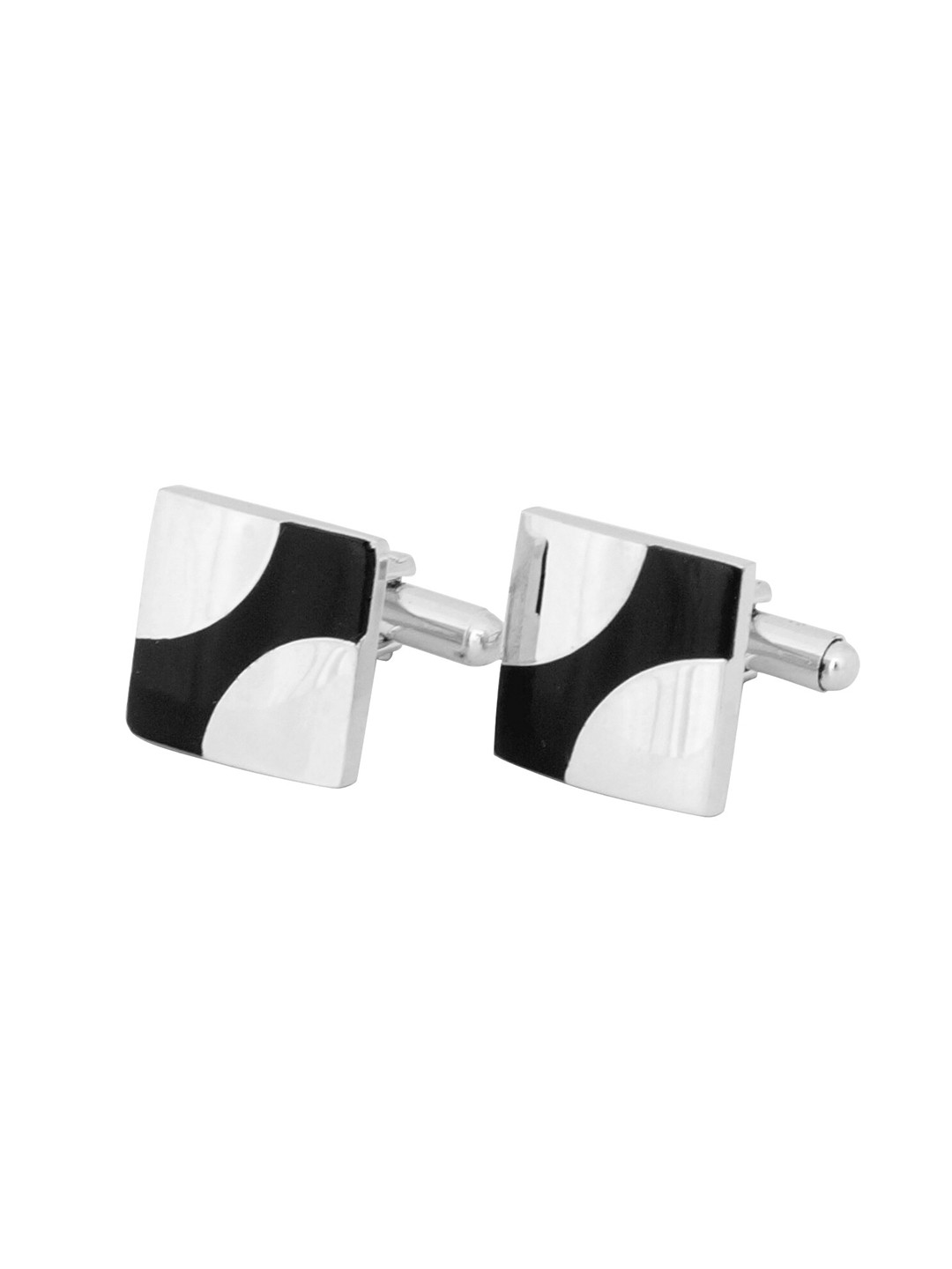 The Tie Hub Men Silver-Toned & Black Square Silver Cufflinks