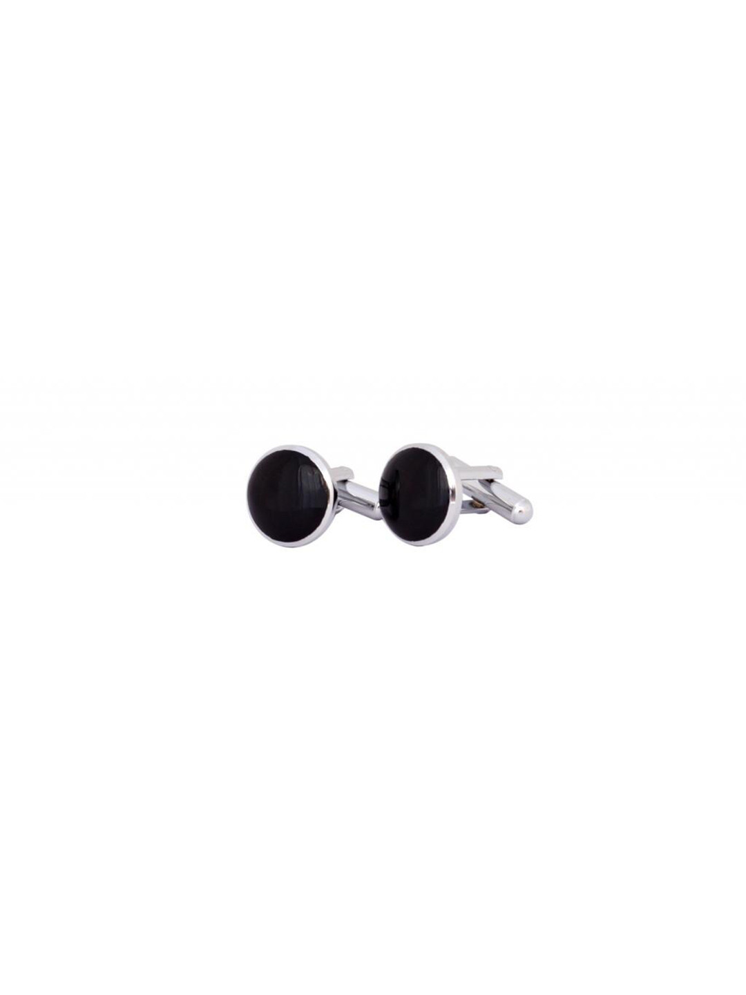The Tie Hub Men Black & Silver-Toned Topen Round Brass Cufflink