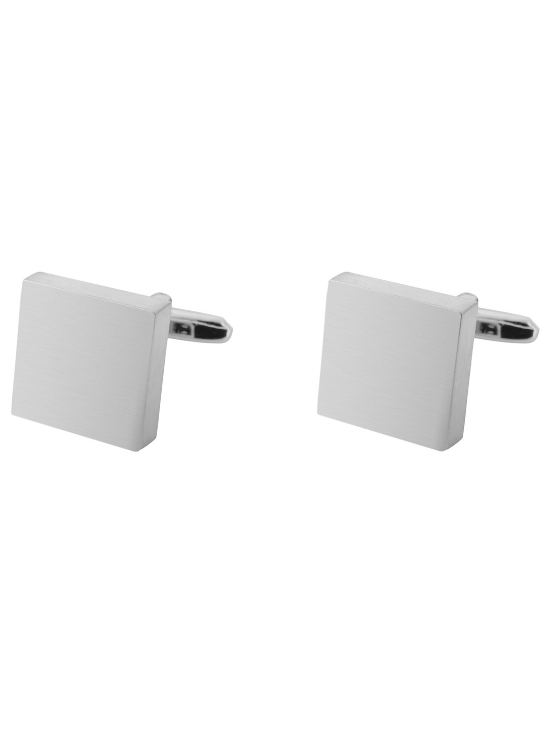 The Tie Hub Men Silver-Toned & White Square Plain Cufflinks