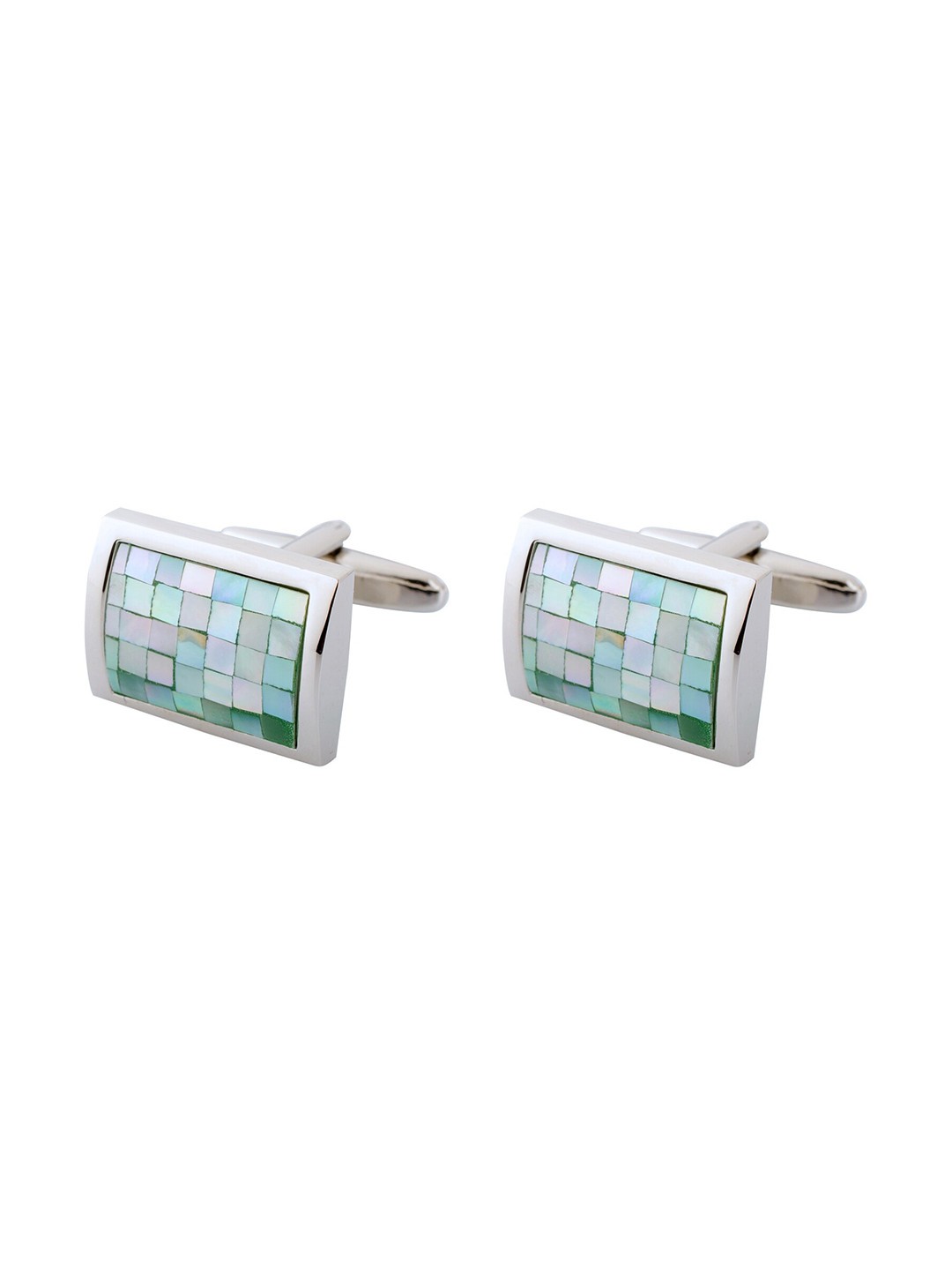 The Tie Hub Men Blue Green MOP Rectangular Cufflinks
