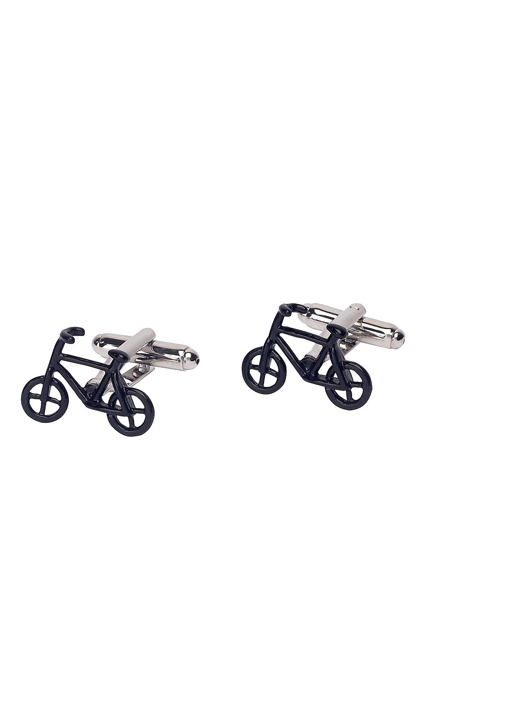 The Tie Hub Men Black & Silver-Toned Black Bicycle Cufflinks