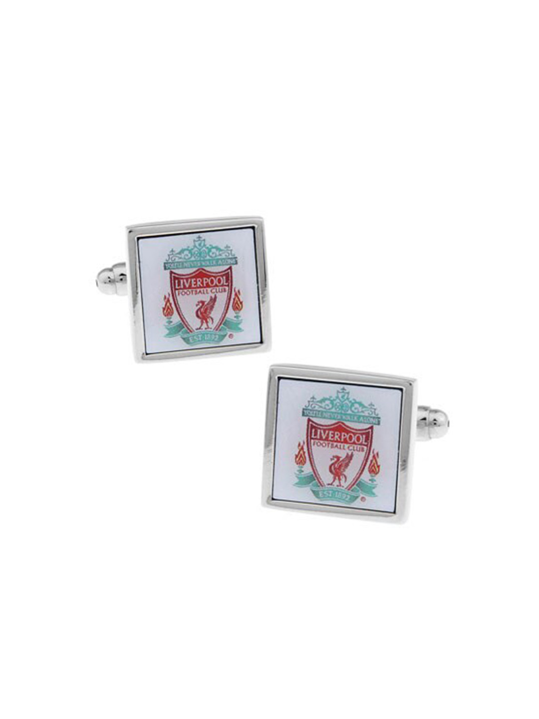 The Tie Hub Men White & Silver-Toned Liverpool Logo Cufflinks